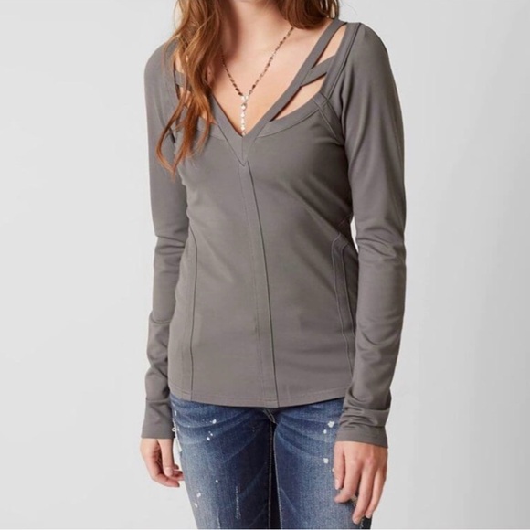 Gray Women's Cutout Back Top - Picture 2 of 4